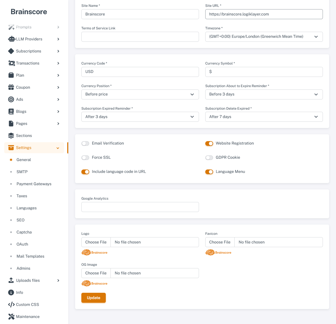 Settings general