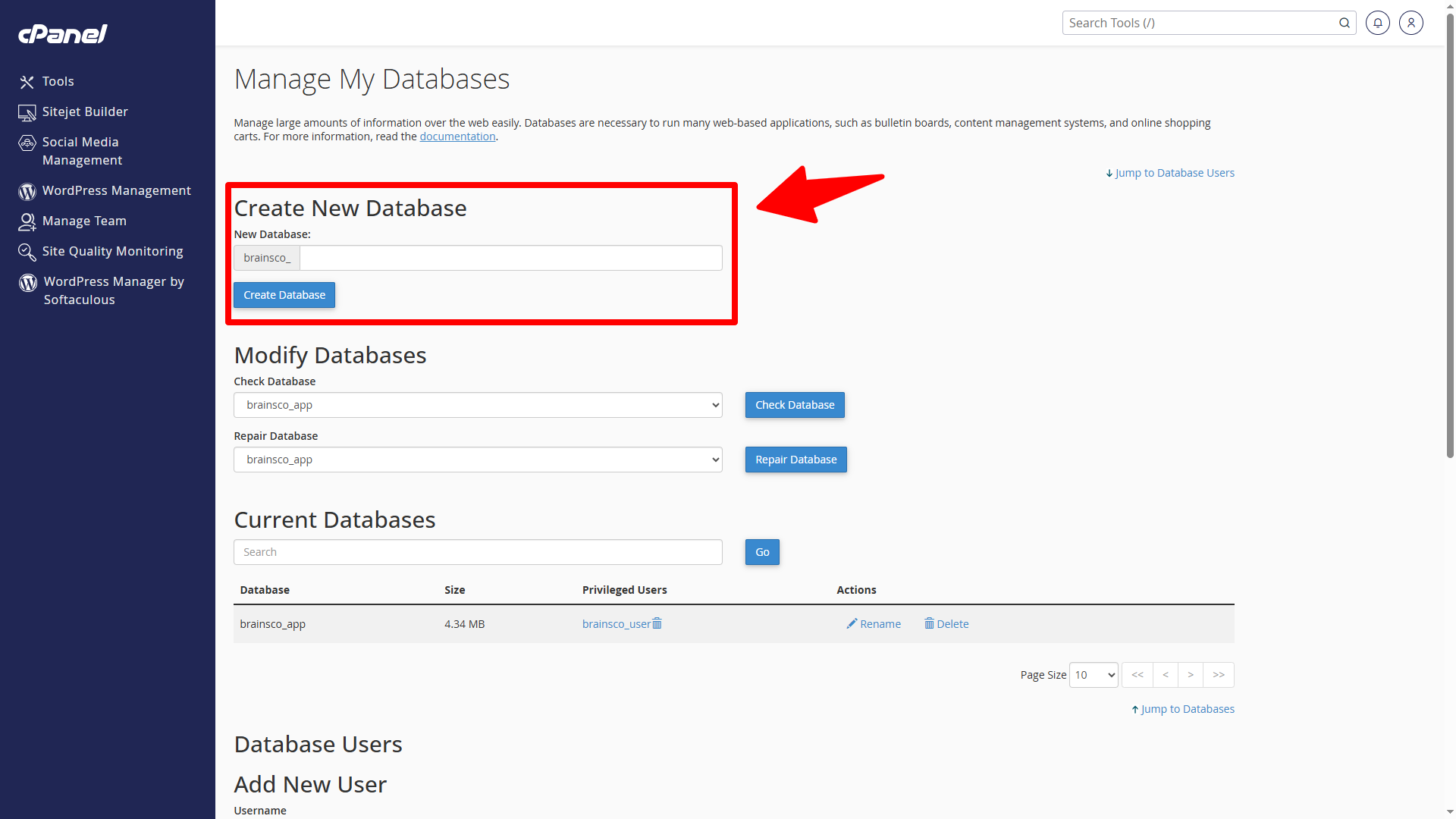 Database Creation in cPanel
