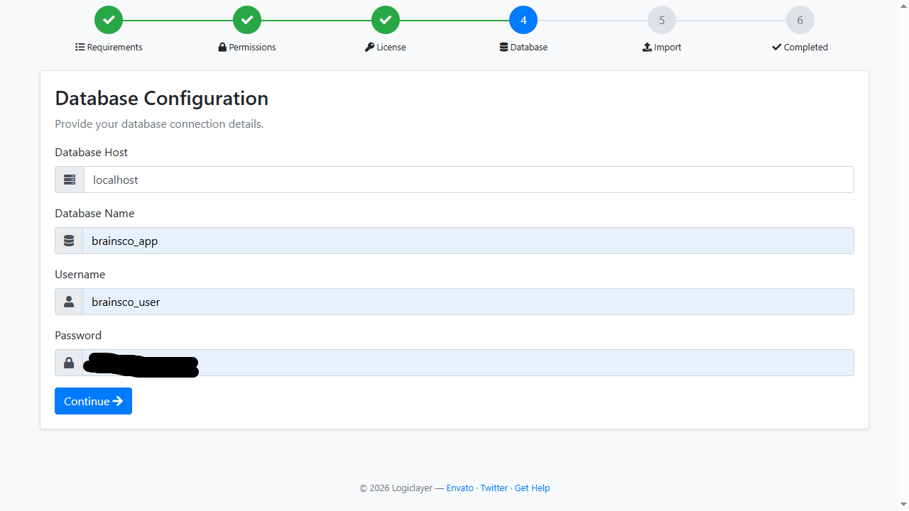 Provide your database connection details.
