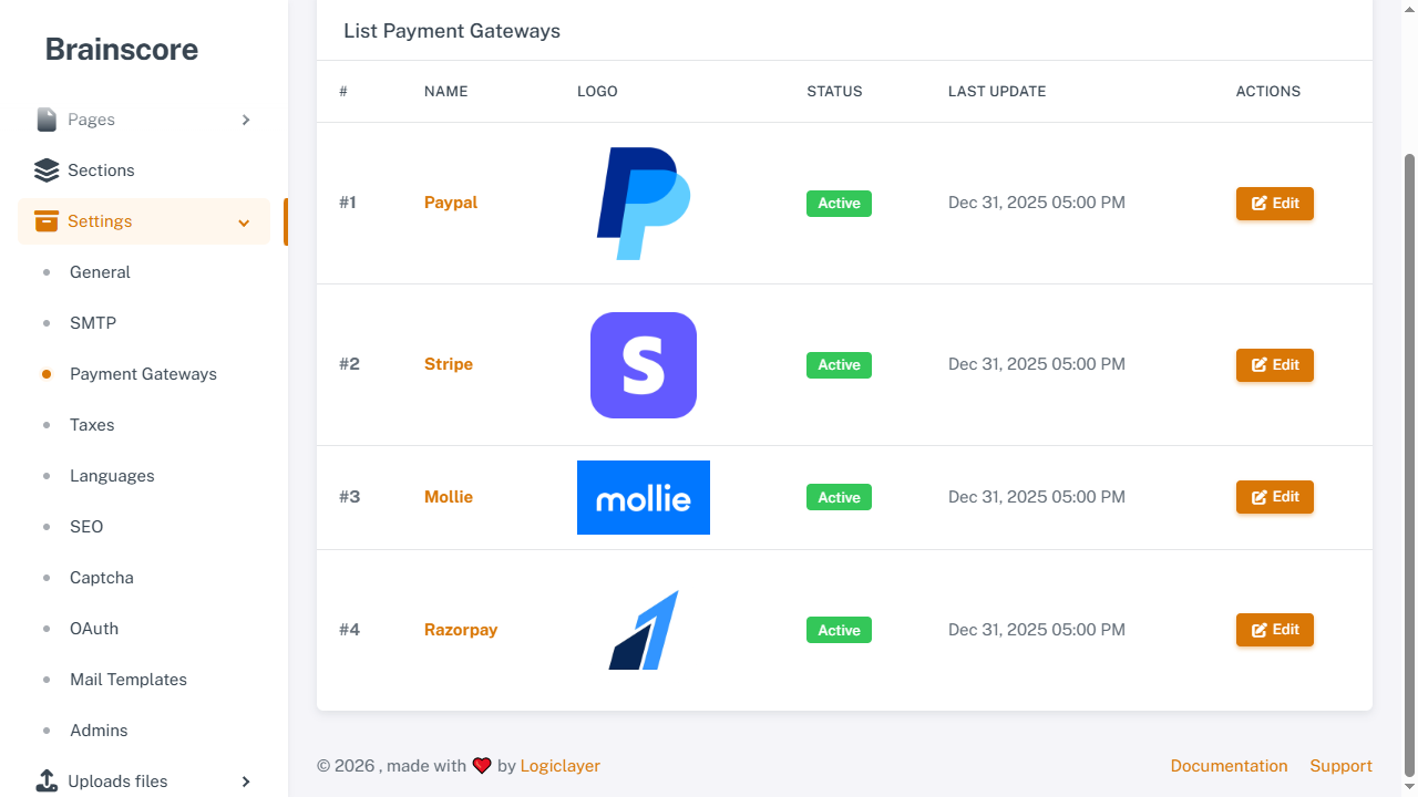 Settings Payment Gateways