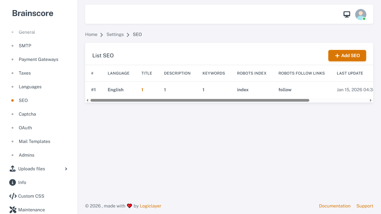 Settings SEO